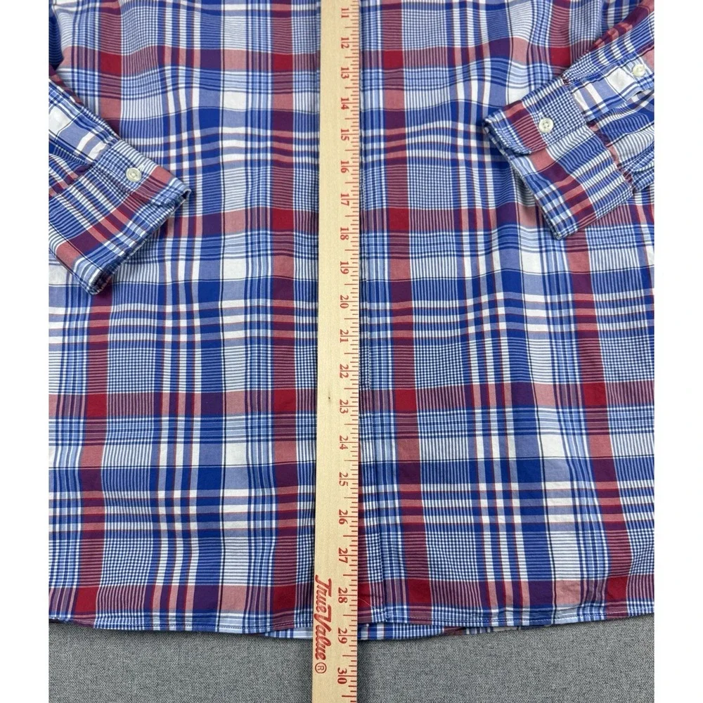 Polo Ralph Lauren Custom Fit Stretch Plaid Shirt Men's Medium Red Blue Cotton